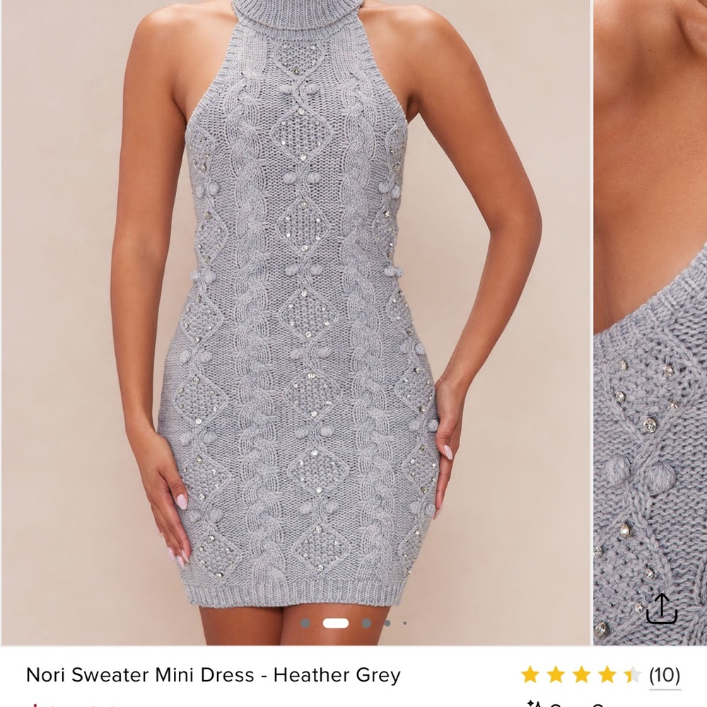 Fashion nova Gray Knit Dress with Rhinestone Accents